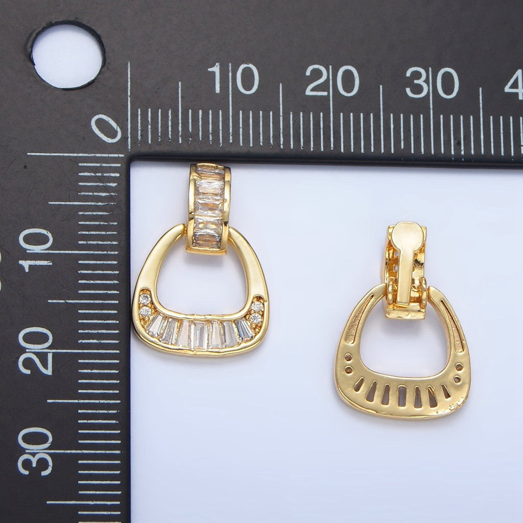 24K Gold plated Clear CZ Baguette Geometric Bail Pendant | AA1008 - DLUXCA
