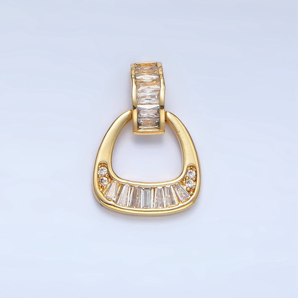 24K Gold plated Clear CZ Baguette Geometric Bail Pendant | AA1008 - DLUXCA