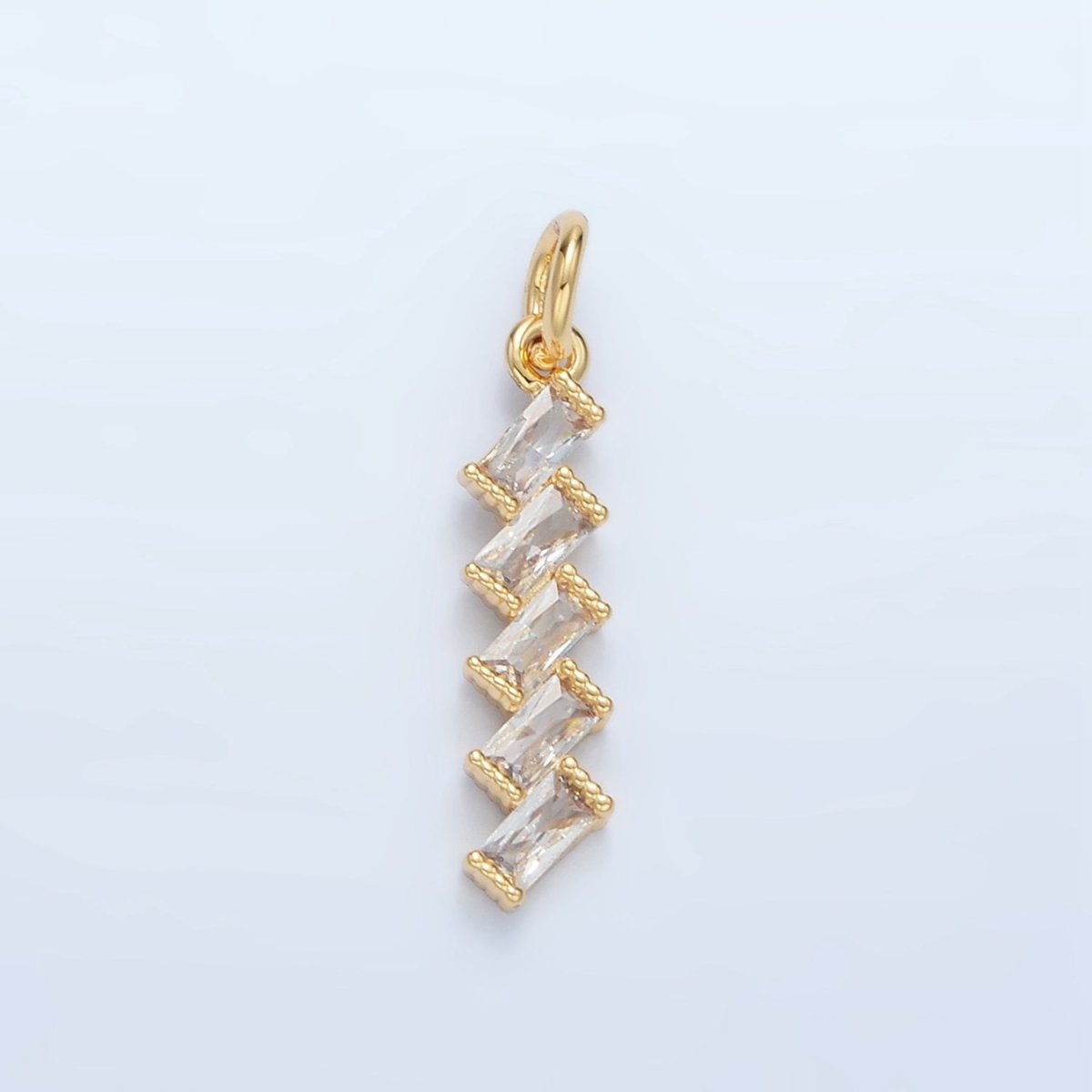 24K Gold plated Clear CZ Baguette Geometric Lined Charm | X281 - DLUXCA
