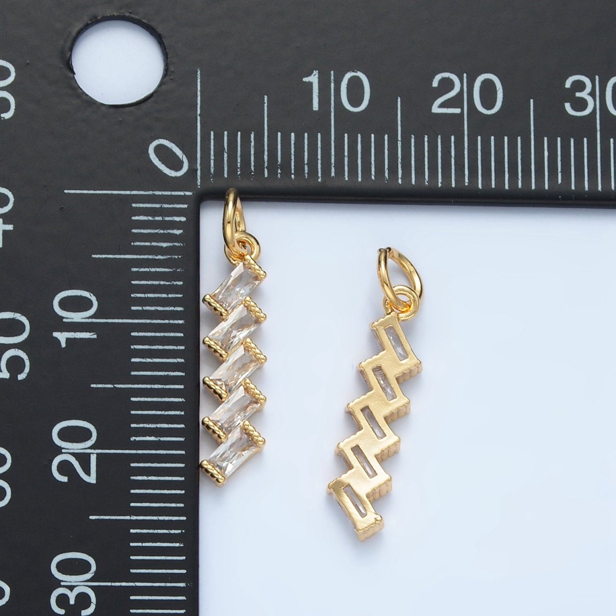 24K Gold plated Clear CZ Baguette Geometric Lined Charm | X281 - DLUXCA