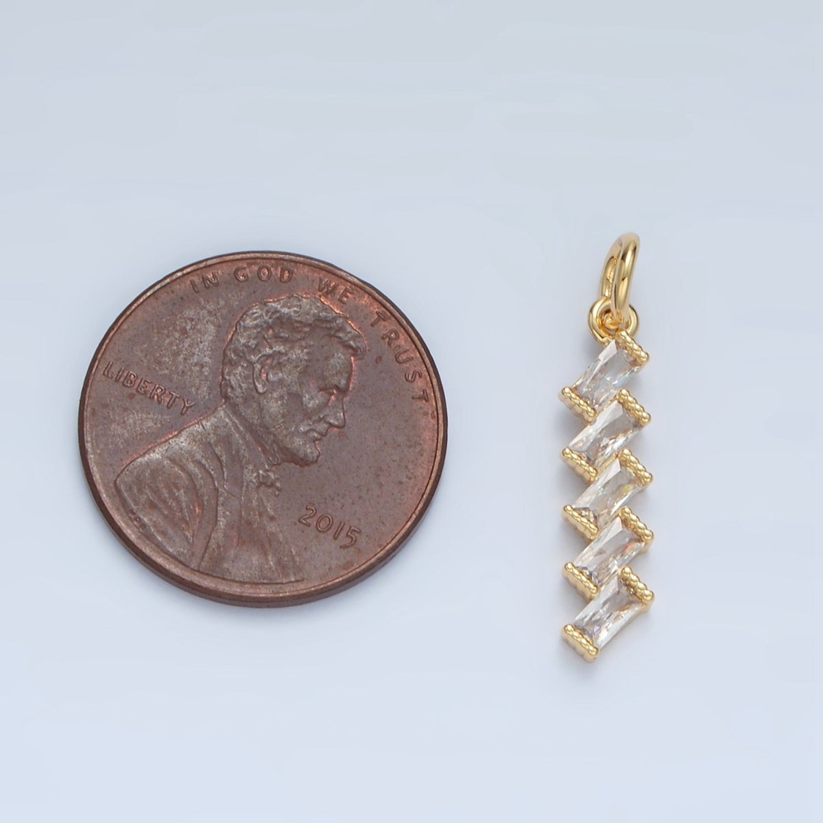 24K Gold plated Clear CZ Baguette Geometric Lined Charm | X281 - DLUXCA