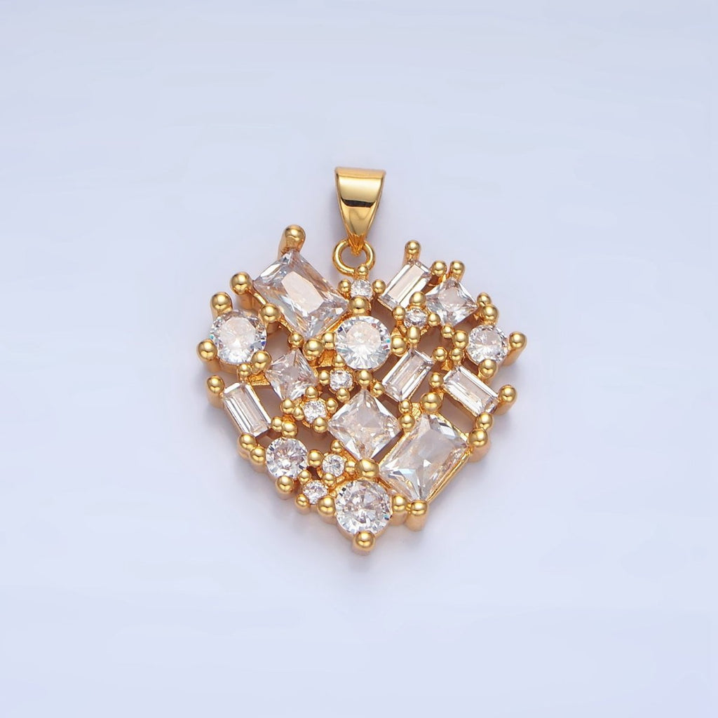 24K Gold plated Clear CZ Baguette Heart Pendant | AA139 - DLUXCA