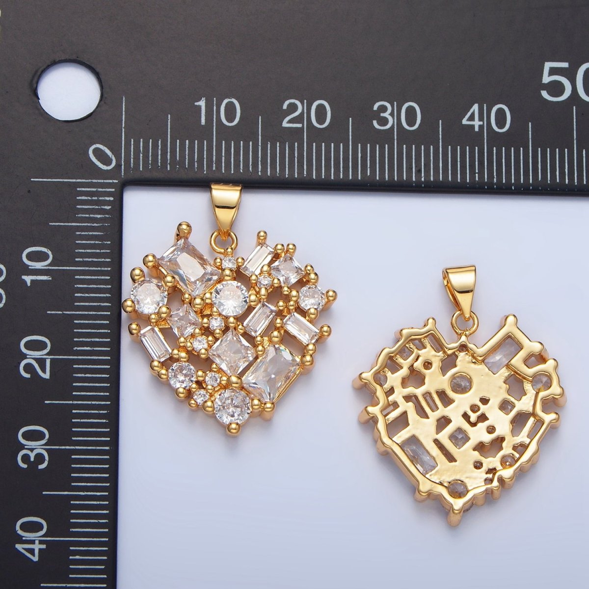 24K Gold plated Clear CZ Baguette Heart Pendant | AA139 - DLUXCA