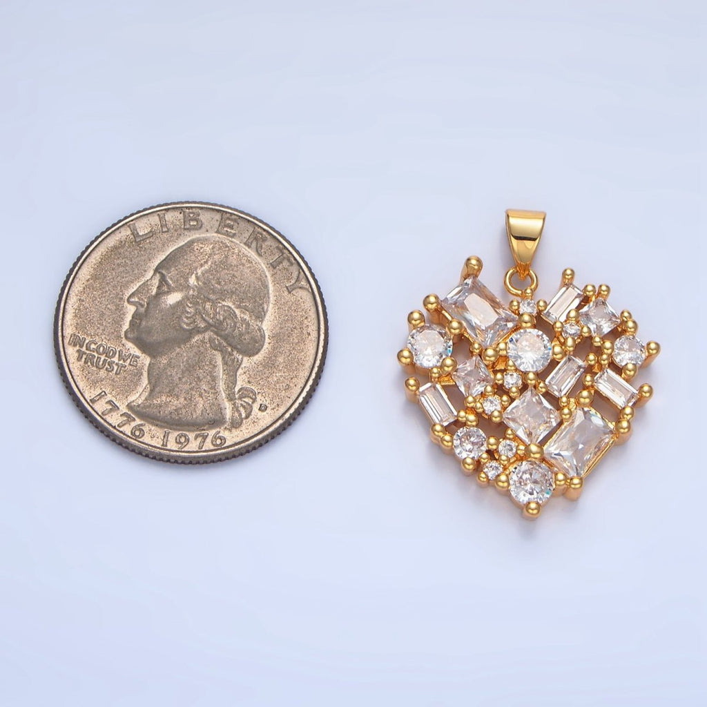 24K Gold plated Clear CZ Baguette Heart Pendant | AA139 - DLUXCA