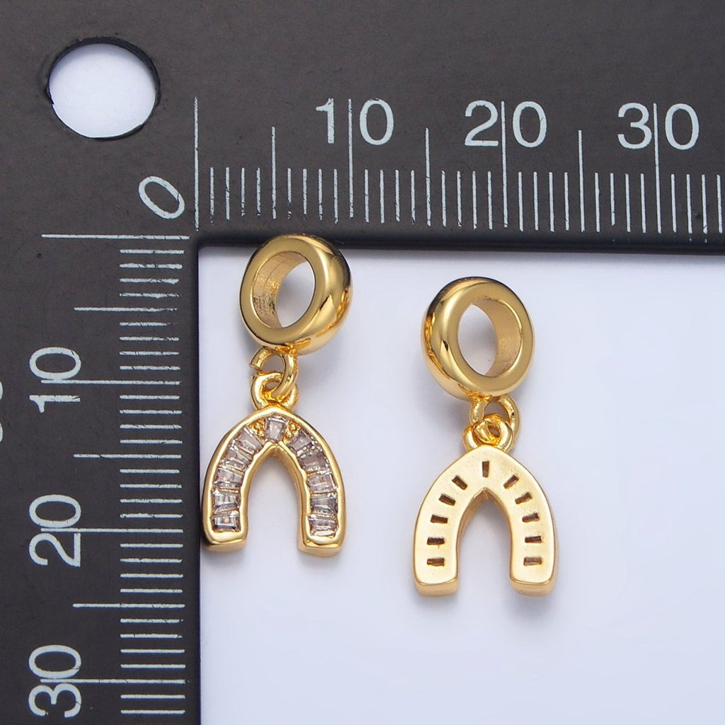 24K Gold plated Clear CZ Baguette Horseshoe Rhondelle Bail Pendant | X913 - DLUXCA