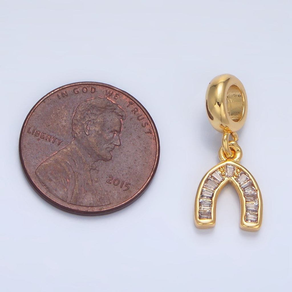 24K Gold plated Clear CZ Baguette Horseshoe Rhondelle Bail Pendant | X913 - DLUXCA