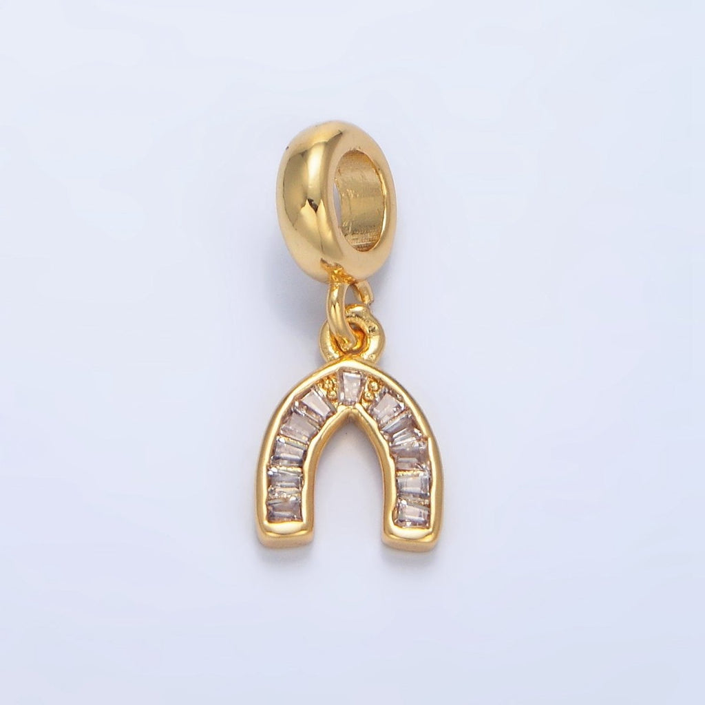 24K Gold plated Clear CZ Baguette Horseshoe Rhondelle Bail Pendant | X913 - DLUXCA