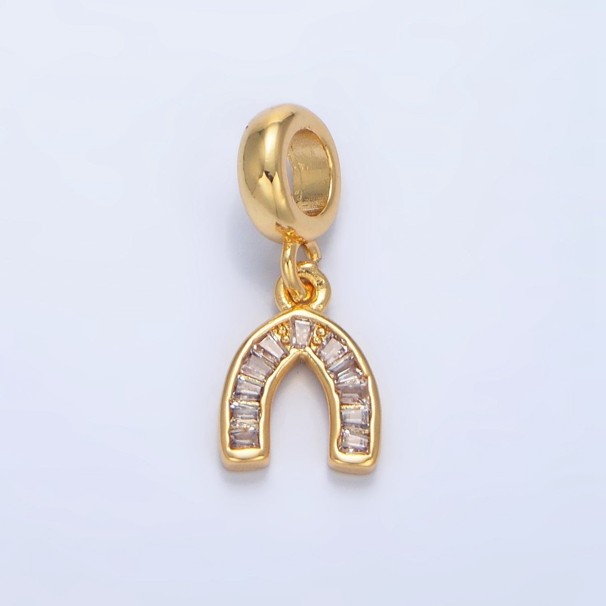 24K Gold plated Clear CZ Baguette Horseshoe Rhondelle Bail Pendant | X913 - DLUXCA