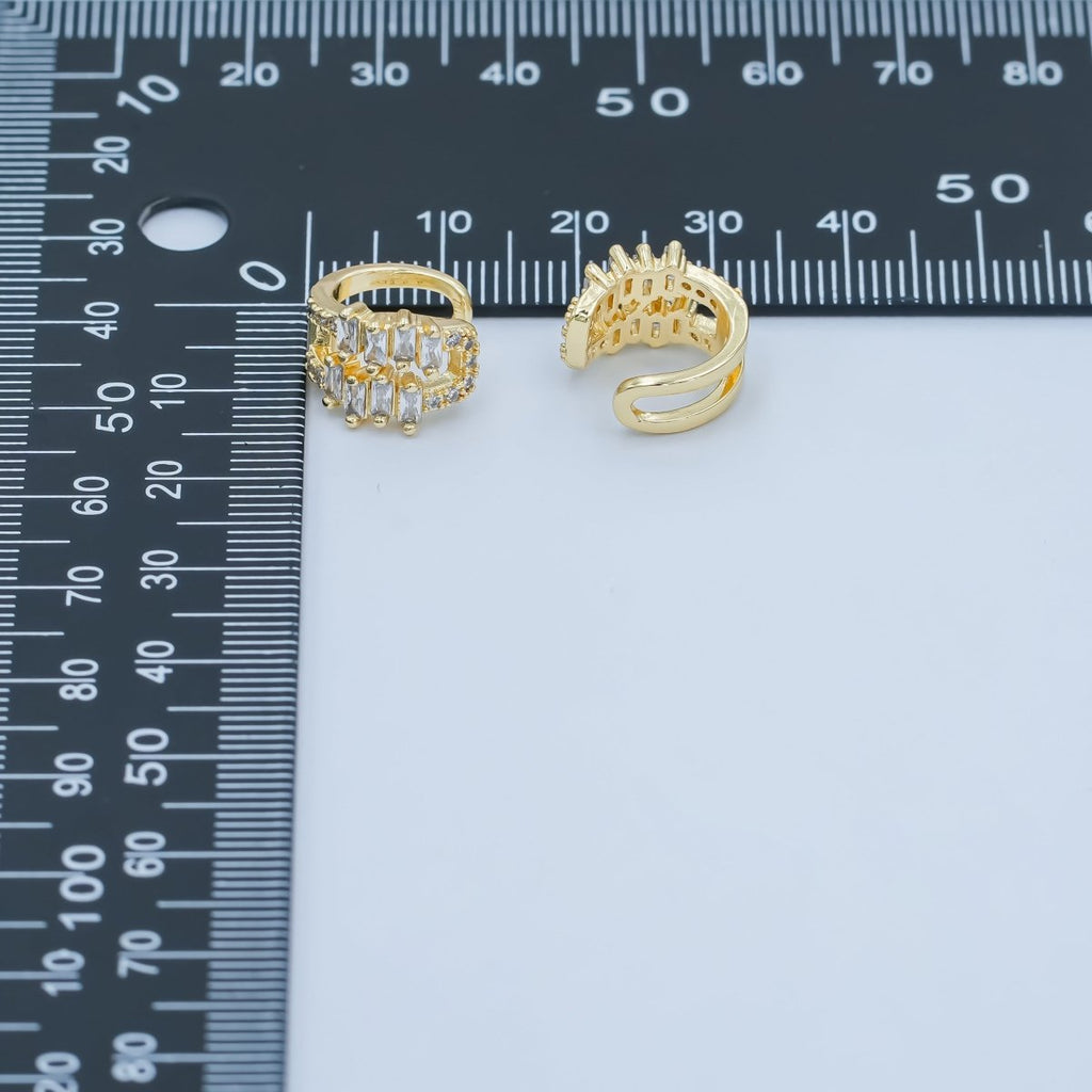24K Gold plated Clear CZ Baguette Micro Paved Ear Cuff Earrings | AI177 