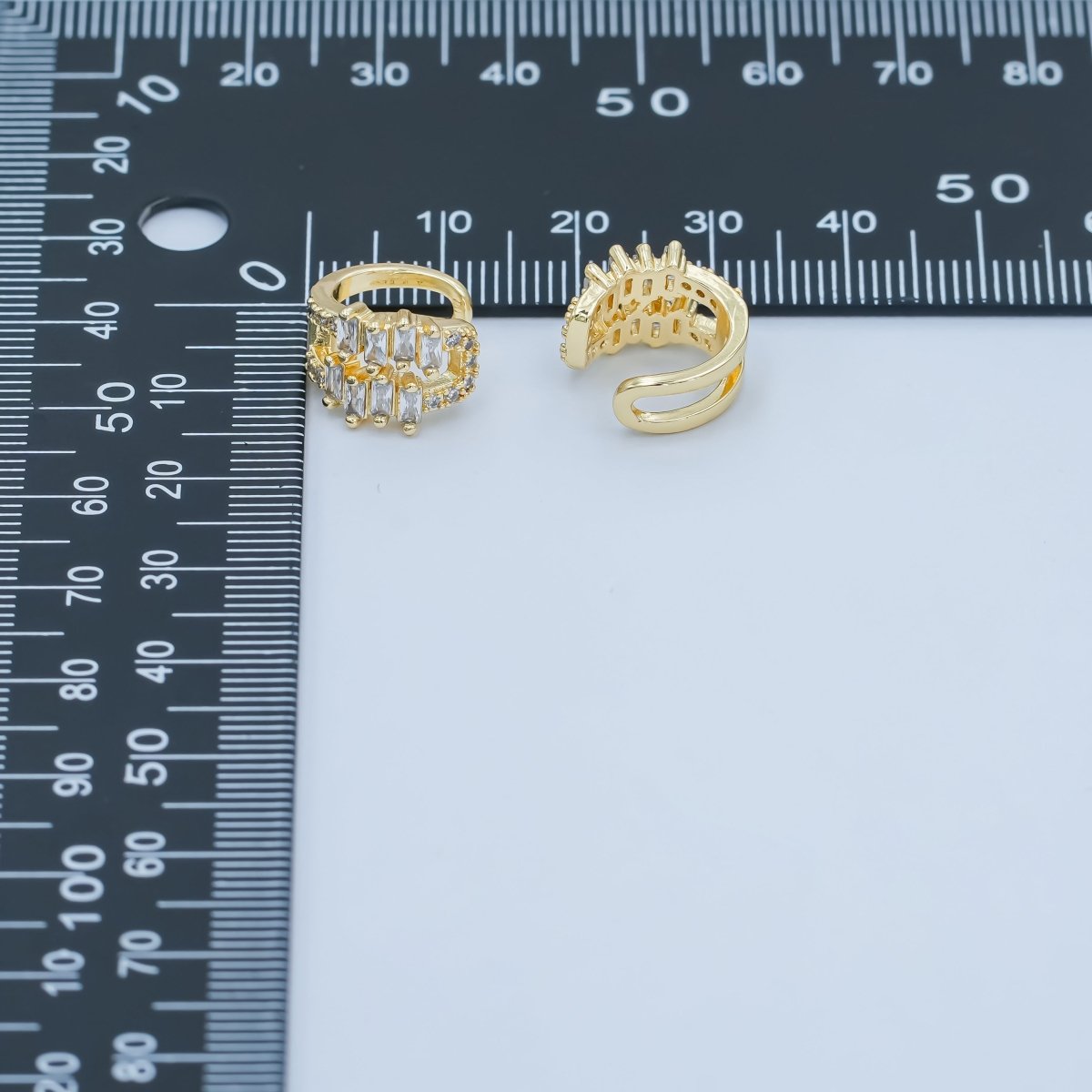24K Gold plated Clear CZ Baguette Micro Paved Ear Cuff Earrings | AI177 