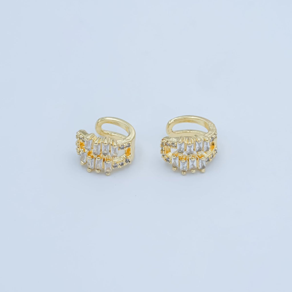 24K Gold plated Clear CZ Baguette Micro Paved Ear Cuff Earrings | AI177 