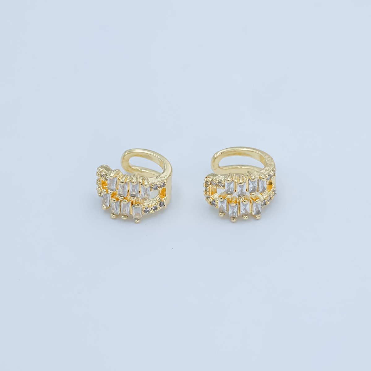 24K Gold plated Clear CZ Baguette Micro Paved Ear Cuff Earrings | AI177 