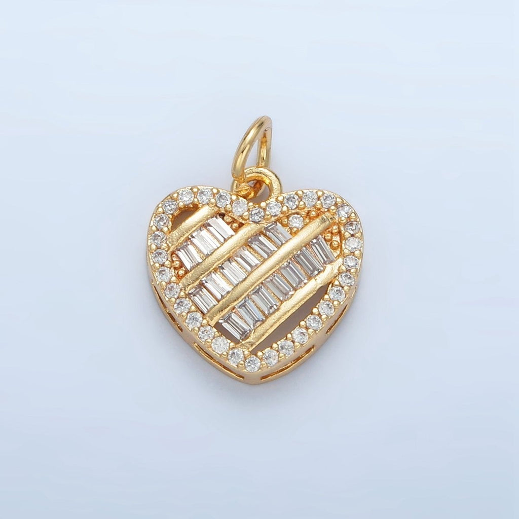 24K Gold plated Clear CZ Baguette Micro Paved Heart Charm | N1380 - DLUXCA