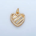 24K Gold plated Clear CZ Baguette Micro Paved Heart Charm | N1380 - DLUXCA