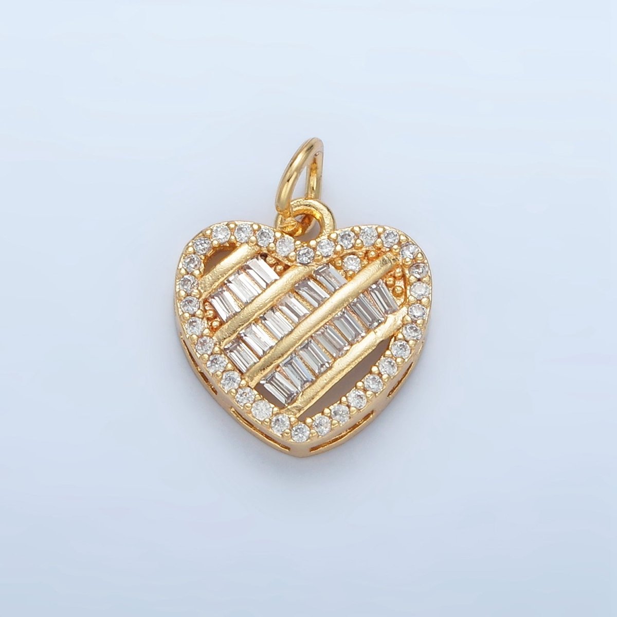 24K Gold plated Clear CZ Baguette Micro Paved Heart Charm | N1380 - DLUXCA