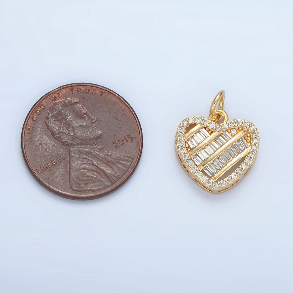 24K Gold plated Clear CZ Baguette Micro Paved Heart Charm | N1380 - DLUXCA