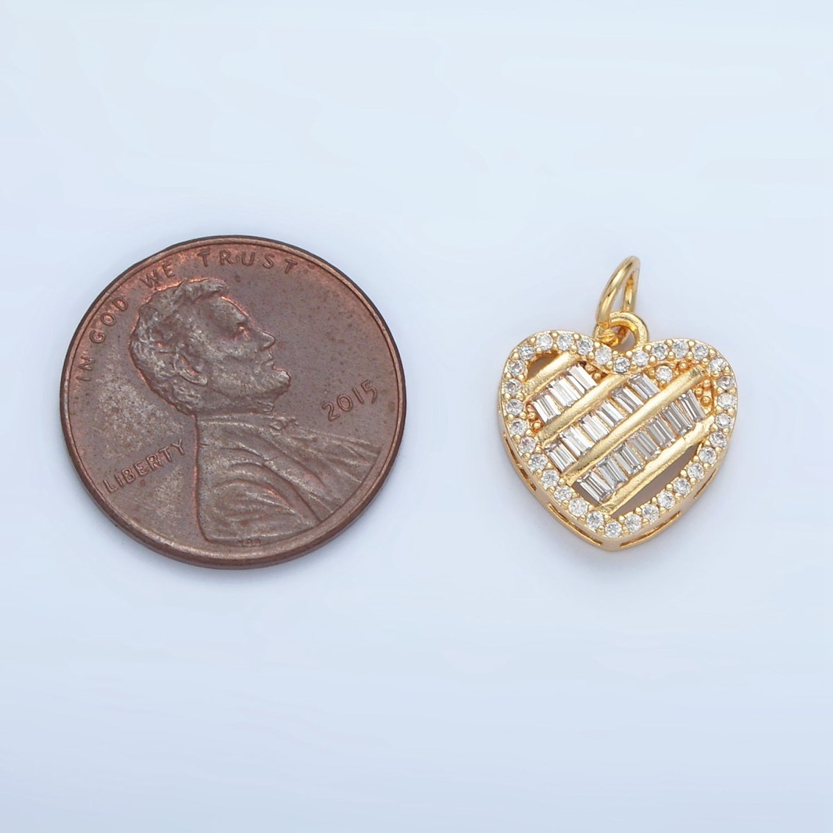 24K Gold plated Clear CZ Baguette Micro Paved Heart Charm | N1380 - DLUXCA