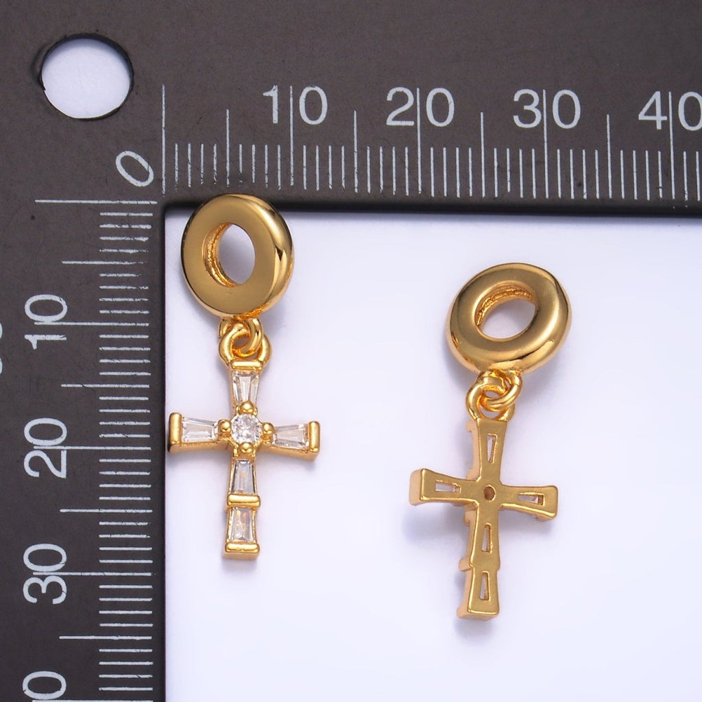 24K Gold plated Clear CZ Baguette Religious Cross Rhondelle Drop Pendant | W329 - DLUXCA