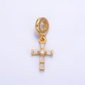 24K Gold plated Clear CZ Baguette Religious Cross Rhondelle Drop Pendant | W329 - DLUXCA