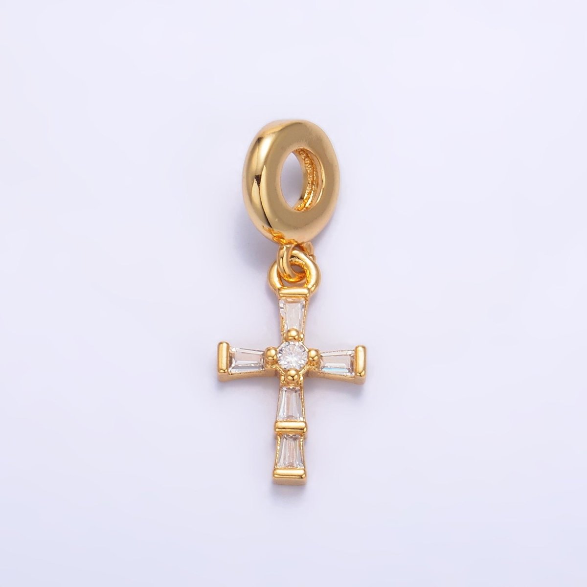 24K Gold plated Clear CZ Baguette Religious Cross Rhondelle Drop Pendant | W329 - DLUXCA