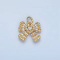 24K Gold plated Clear CZ Baguette Ribbon Bow Charm | X553 - DLUXCA
