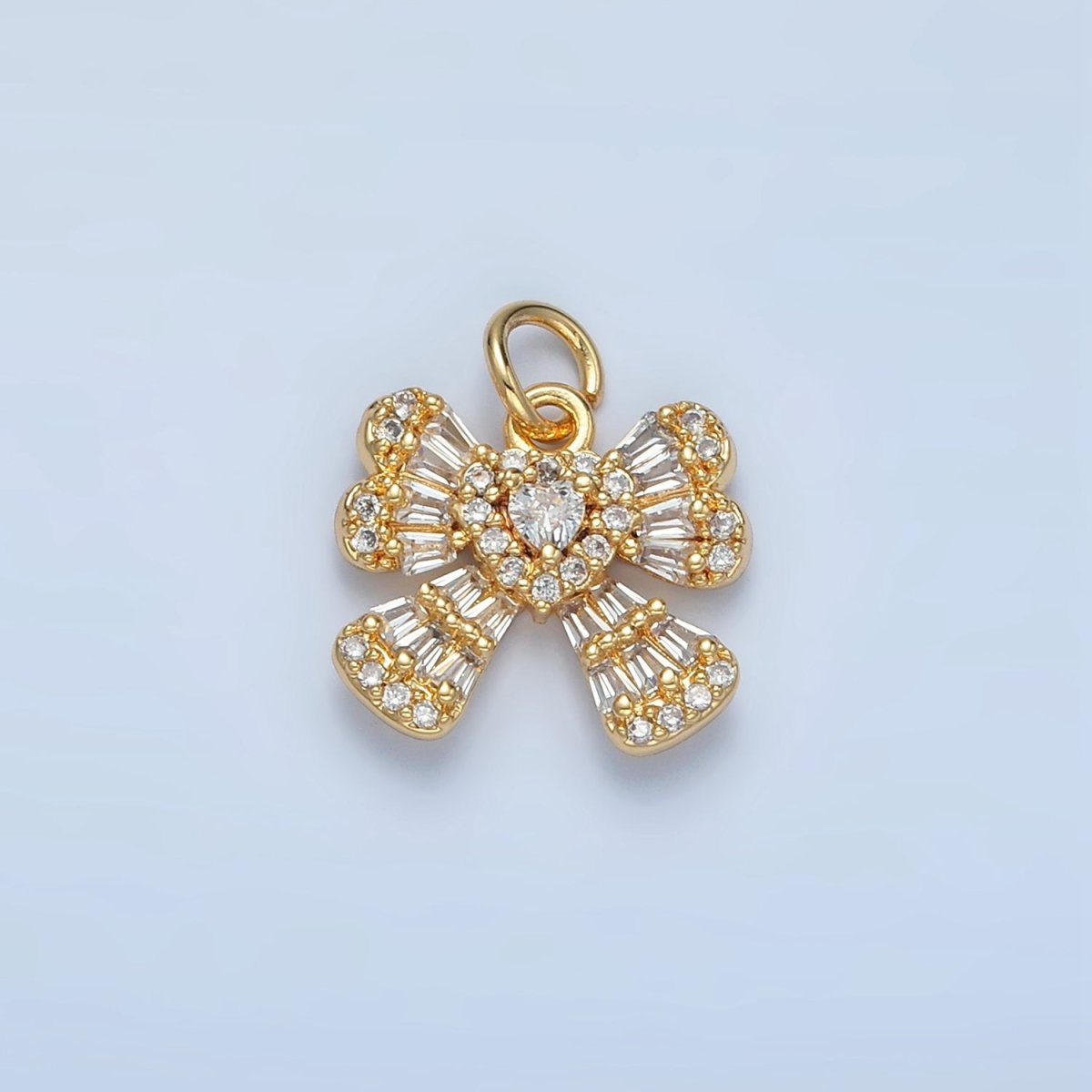 24K Gold plated Clear CZ Baguette Ribbon Bow Charm | X553 - DLUXCA