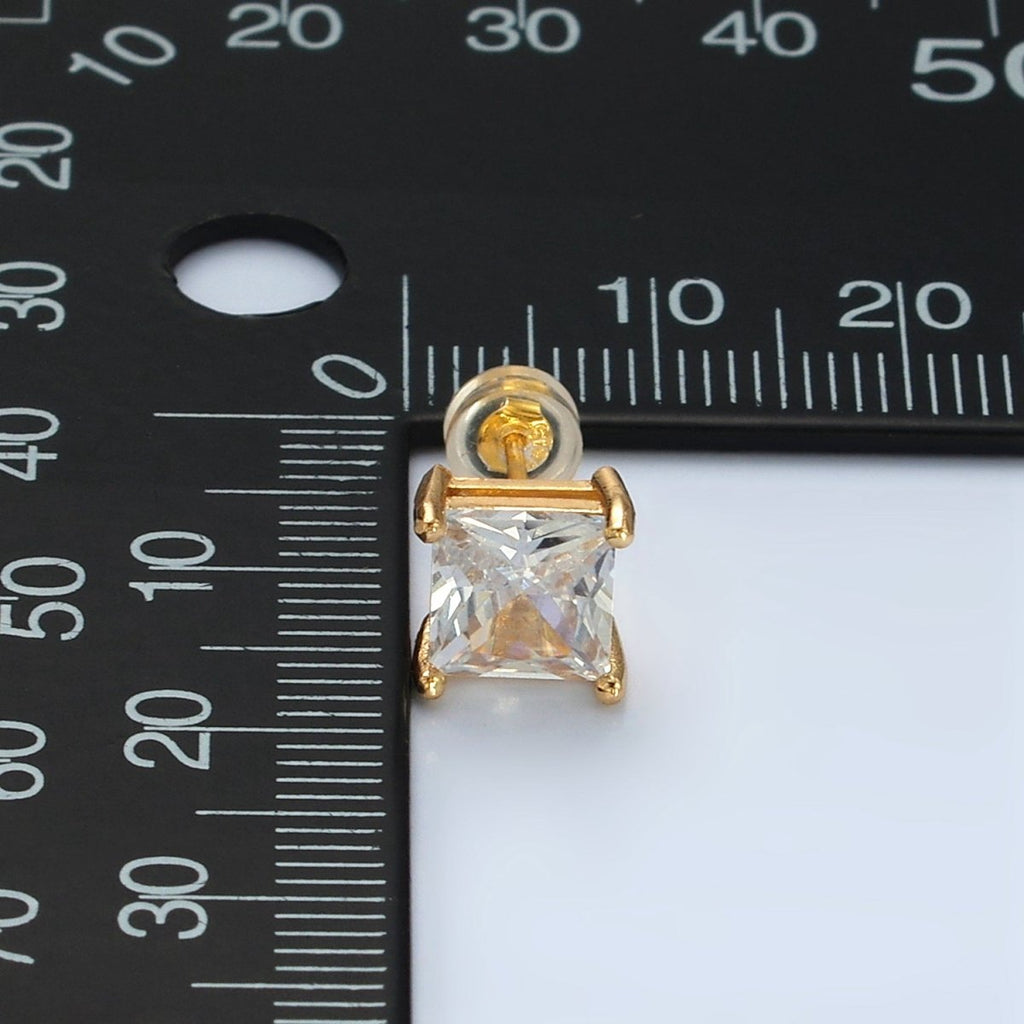 24K Gold plated Clear CZ Baguette Stud Earrings | AB1222 - DLUXCA