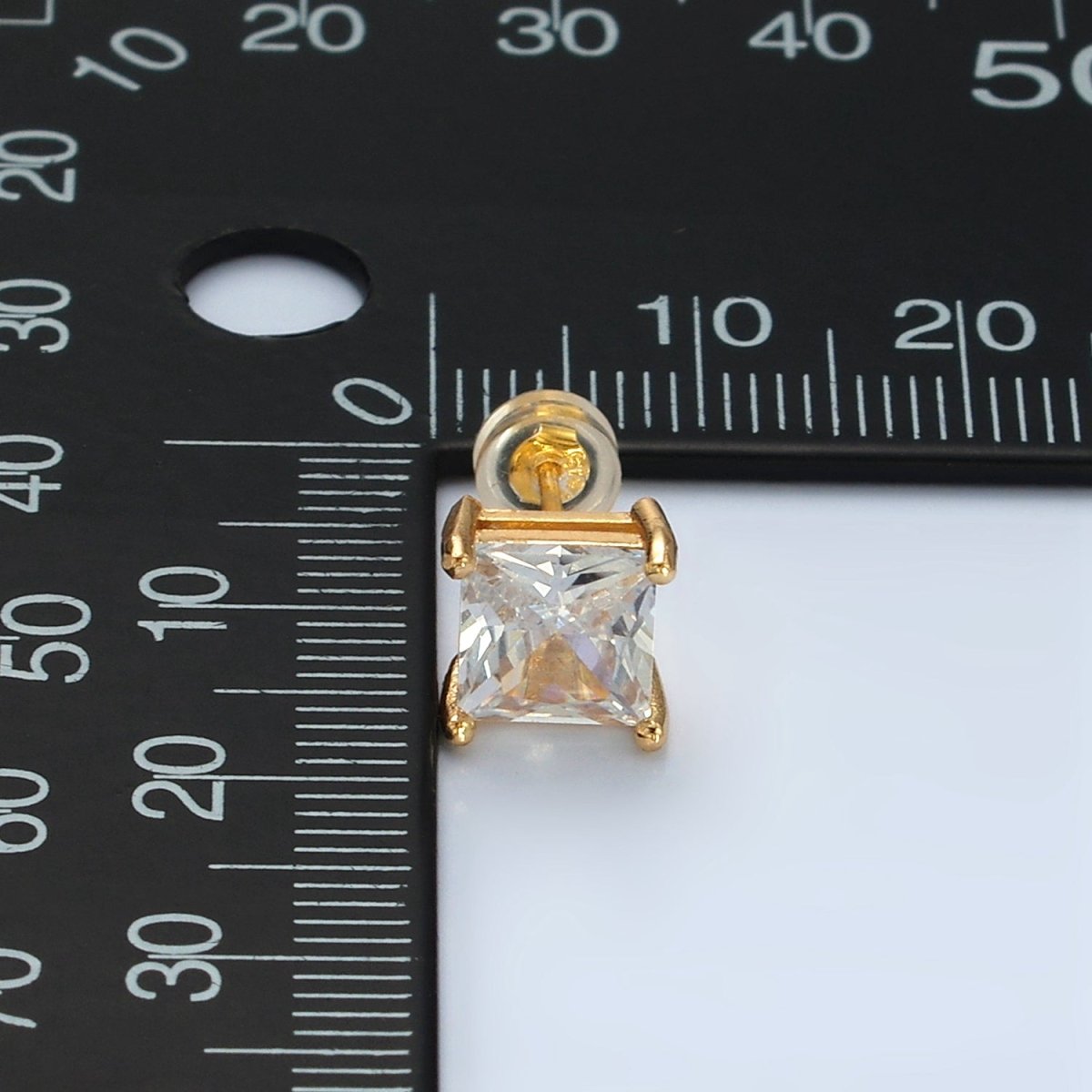 24K Gold plated Clear CZ Baguette Stud Earrings | AB1222 - DLUXCA