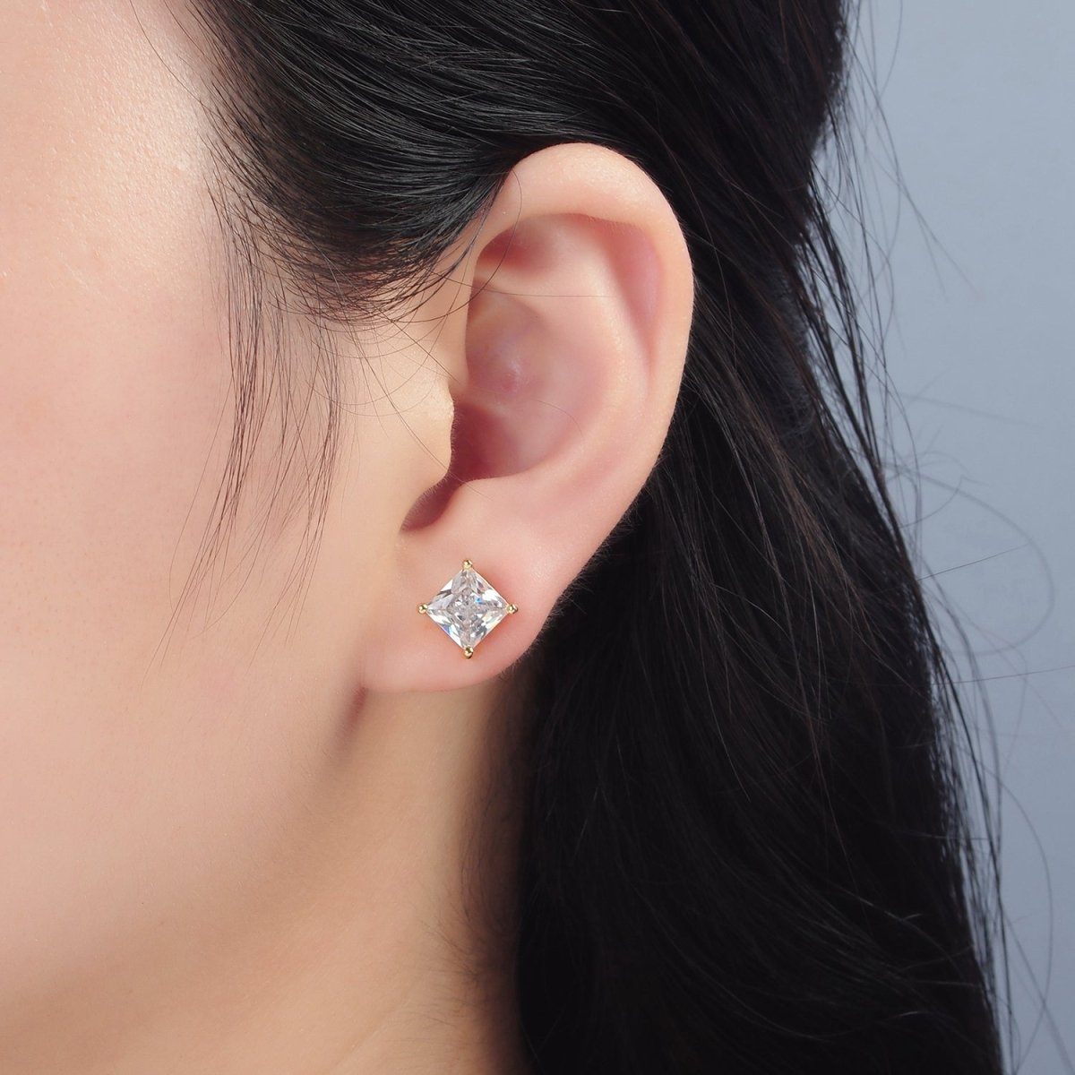 24K Gold plated Clear CZ Baguette Stud Earrings | AB1222 - DLUXCA