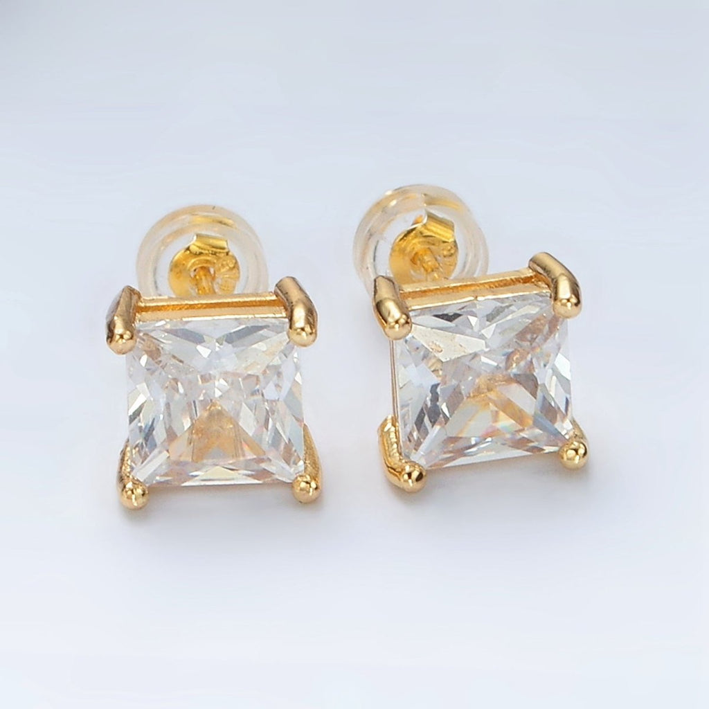 24K Gold plated Clear CZ Baguette Stud Earrings | AB1222 - DLUXCA