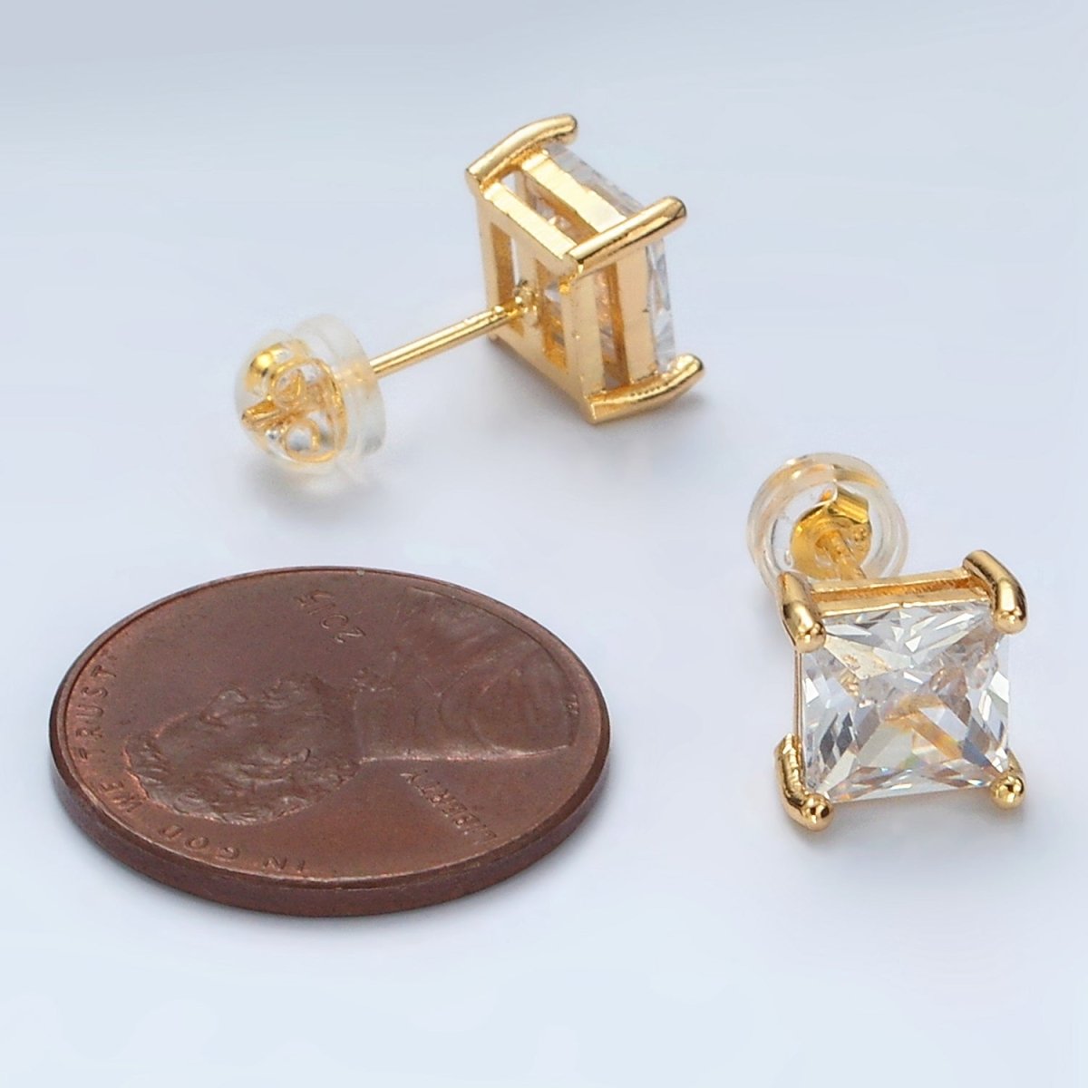 24K Gold plated Clear CZ Baguette Stud Earrings | AB1222 - DLUXCA