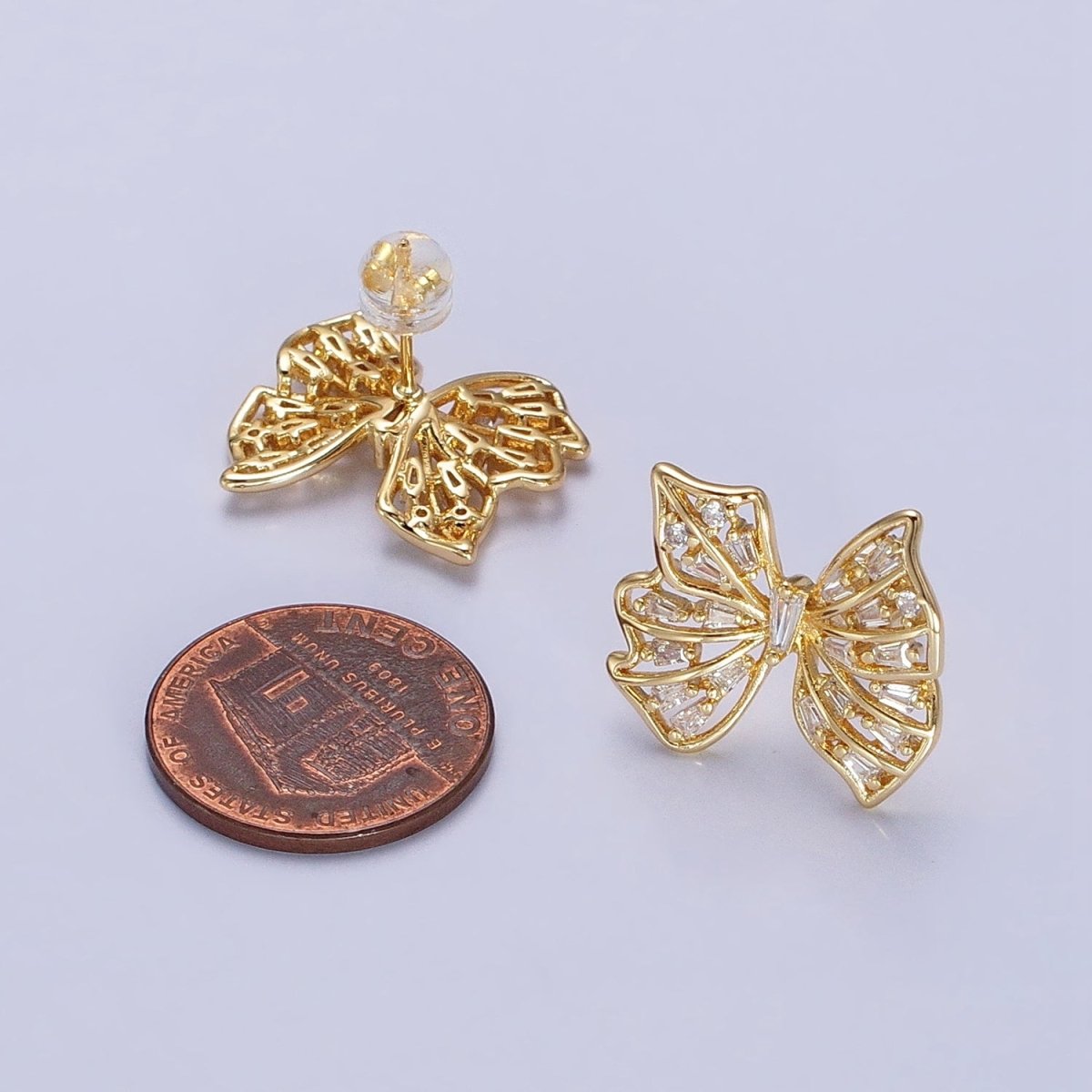 24K Gold plated Clear CZ Baguette Wings Mariposa Butterfly Stud Earrings in Gold & Silver | AB676 AD898