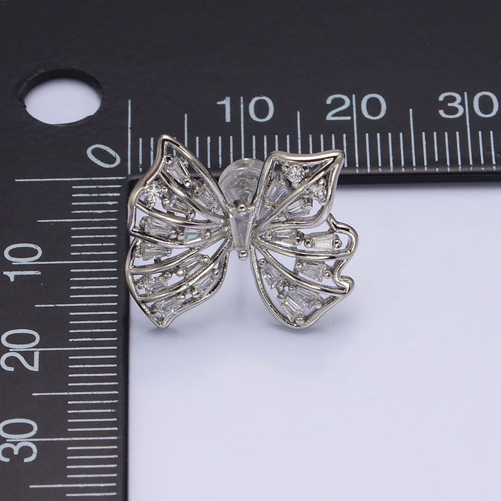24K Gold plated Clear CZ Baguette Wings Mariposa Butterfly Stud Earrings in Gold & Silver | AB676 AD898