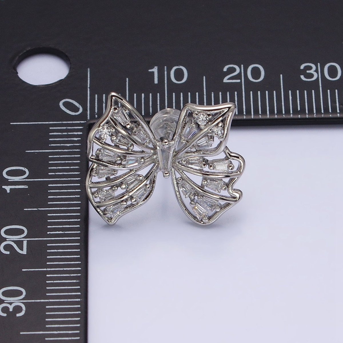 24K Gold plated Clear CZ Baguette Wings Mariposa Butterfly Stud Earrings in Gold & Silver | AB676 AD898