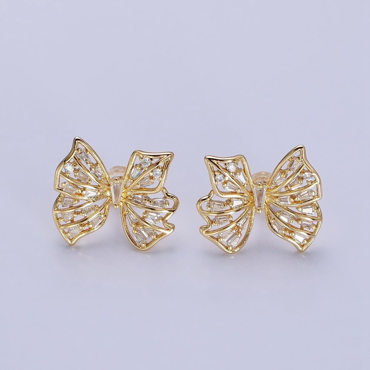 24K Gold plated Clear CZ Baguette Wings Mariposa Butterfly Stud Earrings in Gold & Silver | AB676 AD898