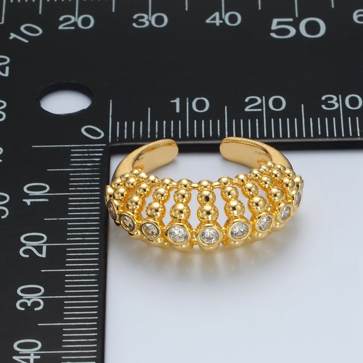 24K Gold plated Clear CZ Beaded Bubble Geometric Ring | O1395 - DLUXCA