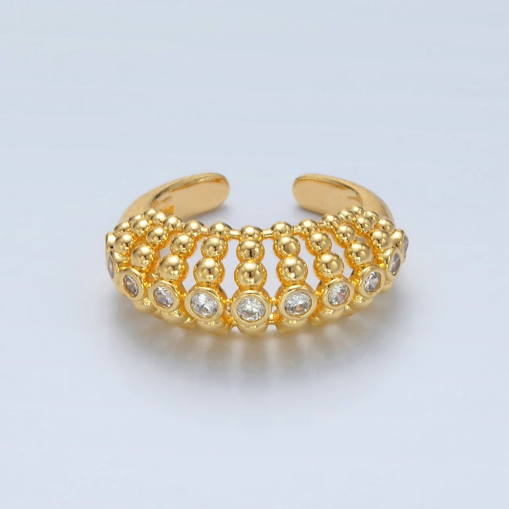 24K Gold plated Clear CZ Beaded Bubble Geometric Ring | O1395 - DLUXCA