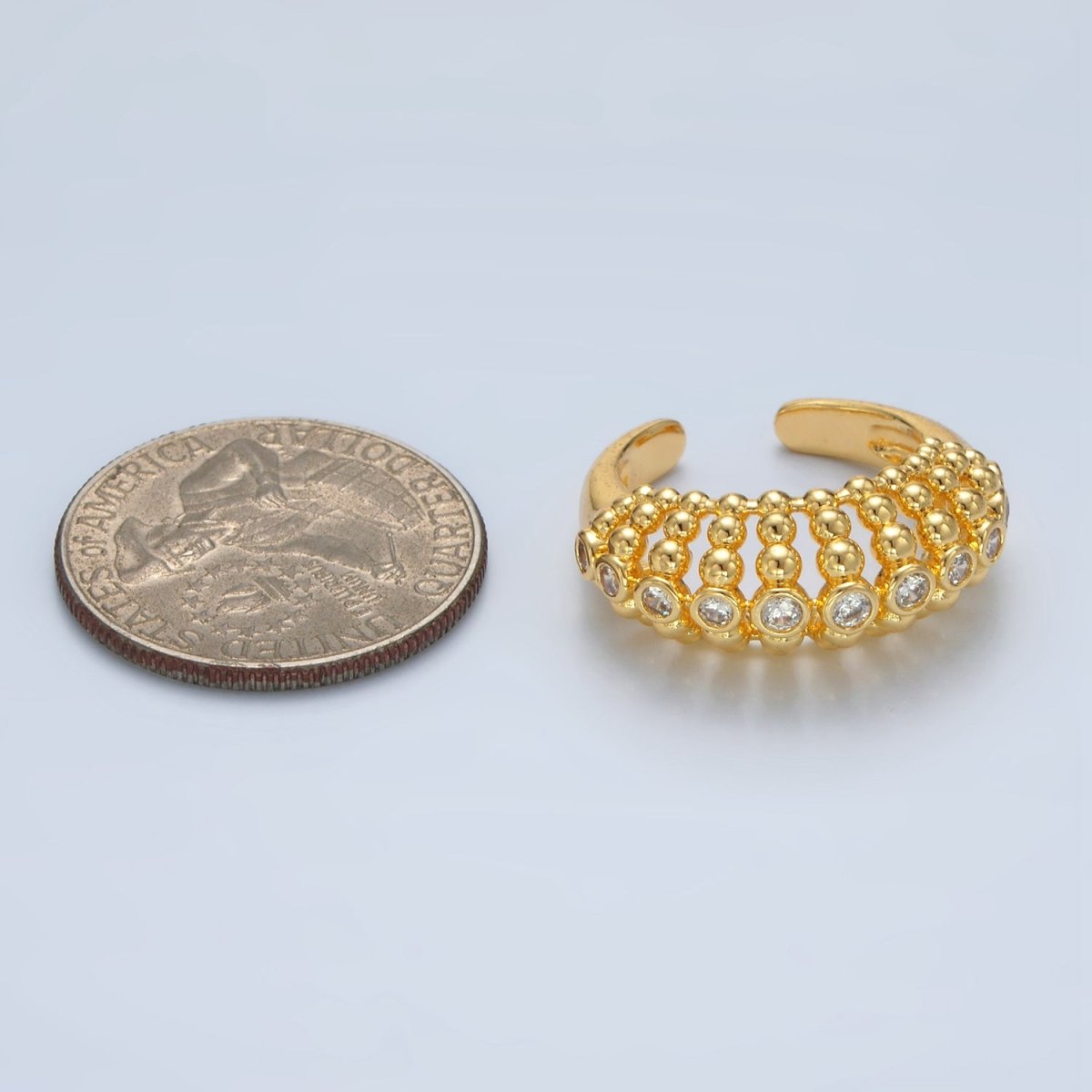 24K Gold plated Clear CZ Beaded Bubble Geometric Ring | O1395 - DLUXCA
