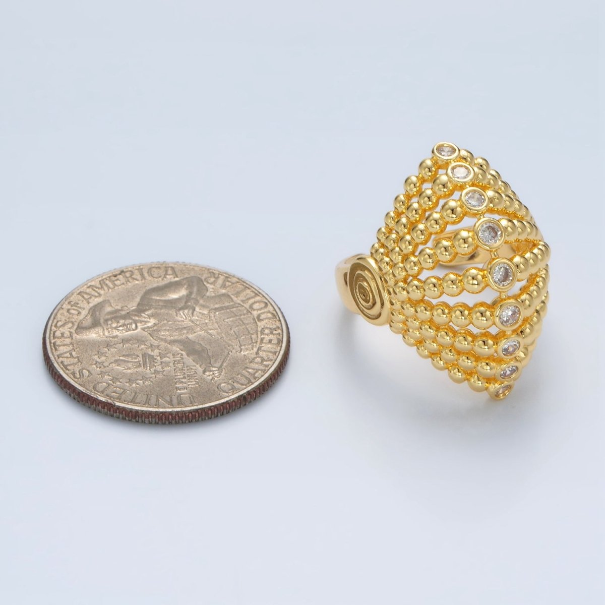24K Gold plated Clear CZ Beaded Bubble Sphere Geometric Ring | O1394 - DLUXCA