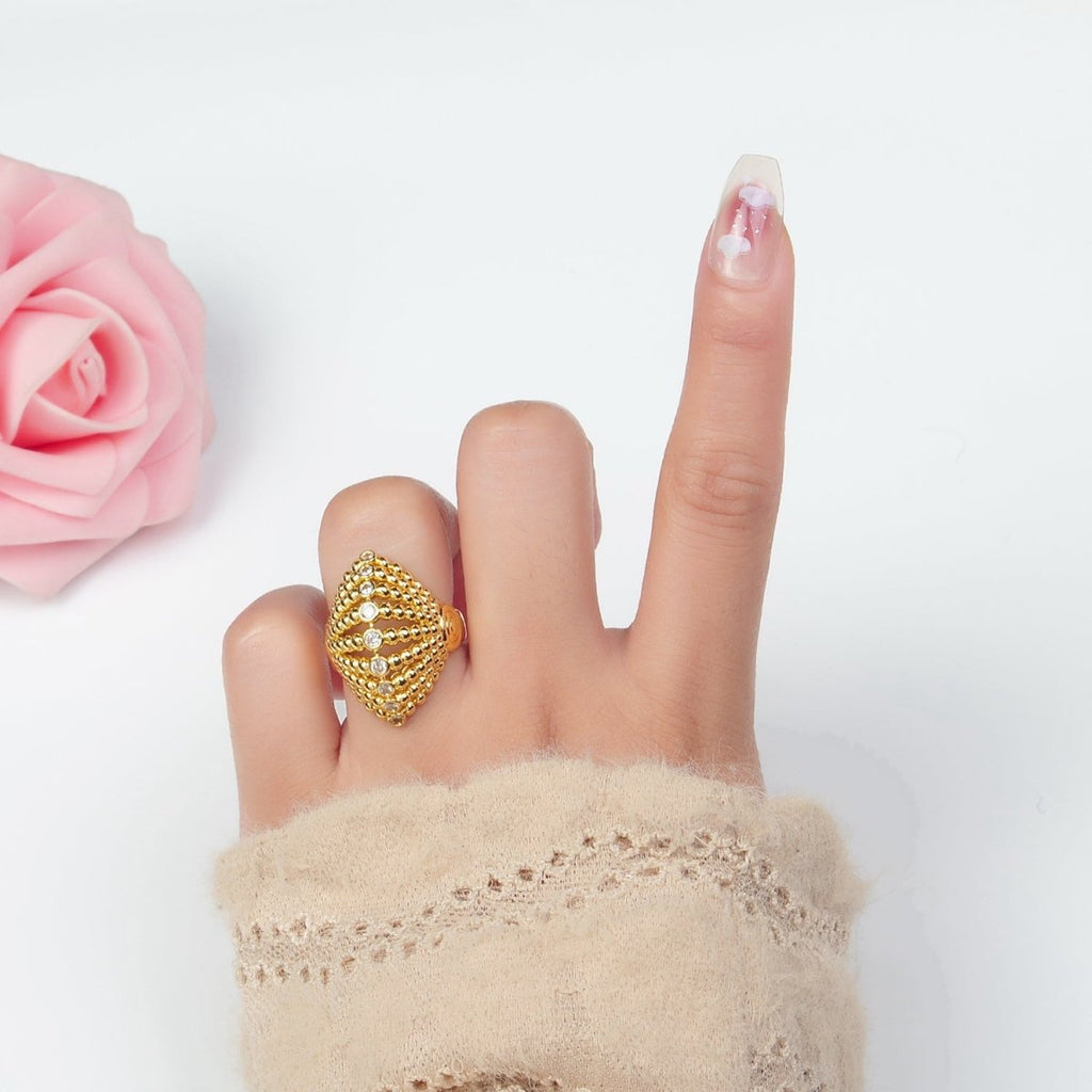 24K Gold plated Clear CZ Beaded Bubble Sphere Geometric Ring | O1394 - DLUXCA