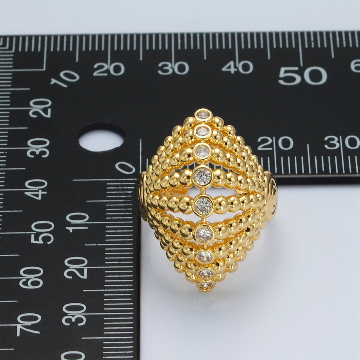24K Gold plated Clear CZ Beaded Bubble Sphere Geometric Ring | O1394 - DLUXCA