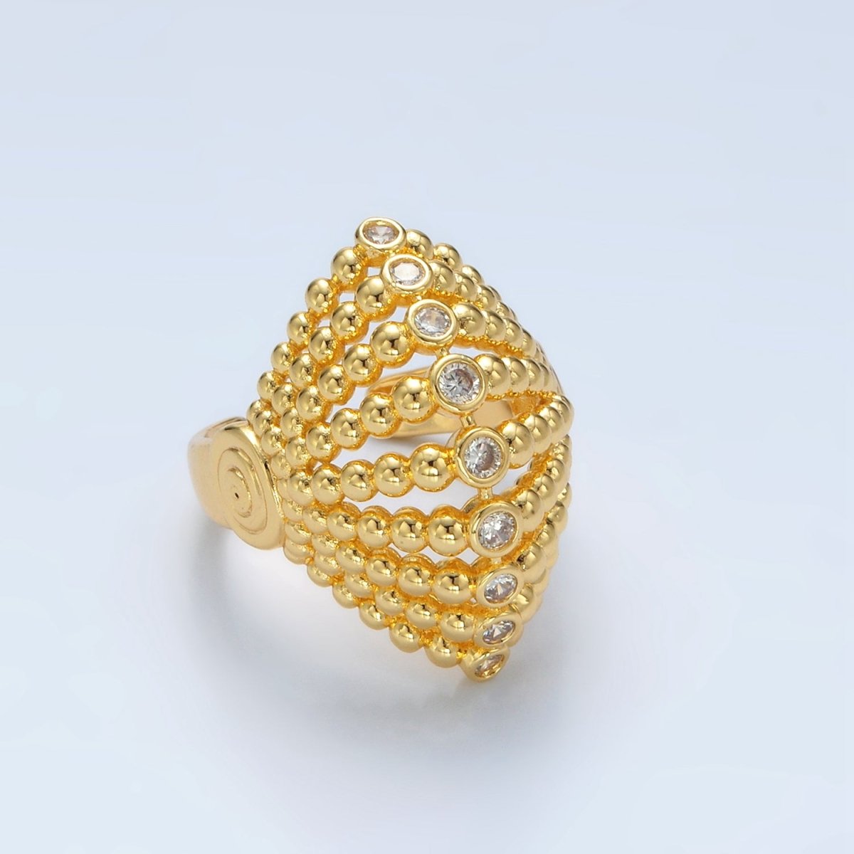 24K Gold plated Clear CZ Beaded Bubble Sphere Geometric Ring | O1394 - DLUXCA