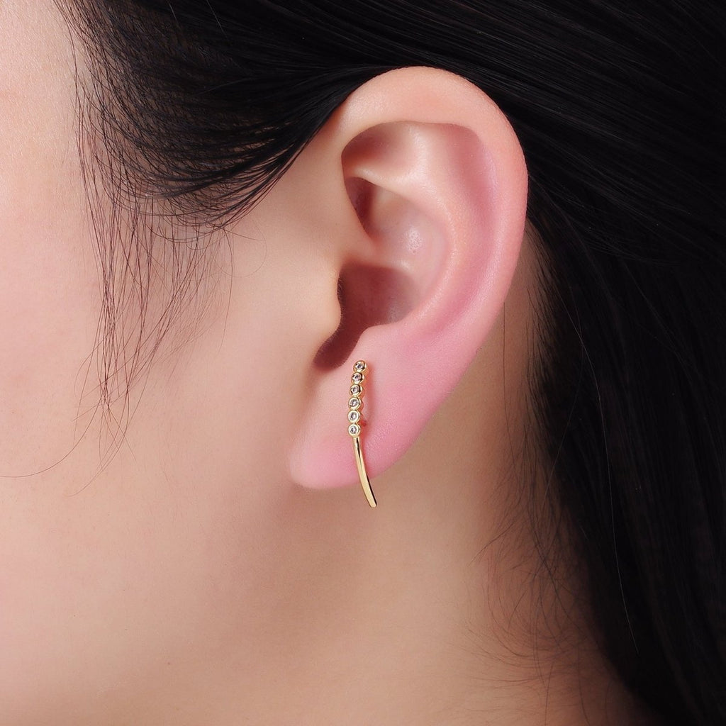 24K Gold plated Clear CZ Bubble Curved Band Stud Earrings | P147 - DLUXCA