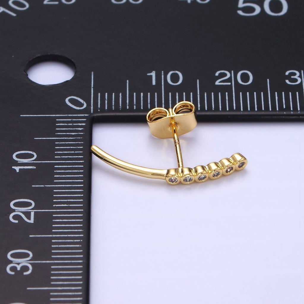 24K Gold plated Clear CZ Bubble Curved Band Stud Earrings | P147 - DLUXCA