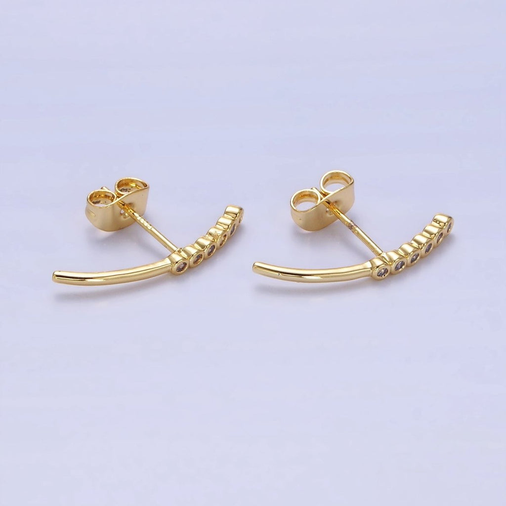 24K Gold plated Clear CZ Bubble Curved Band Stud Earrings | P147 - DLUXCA