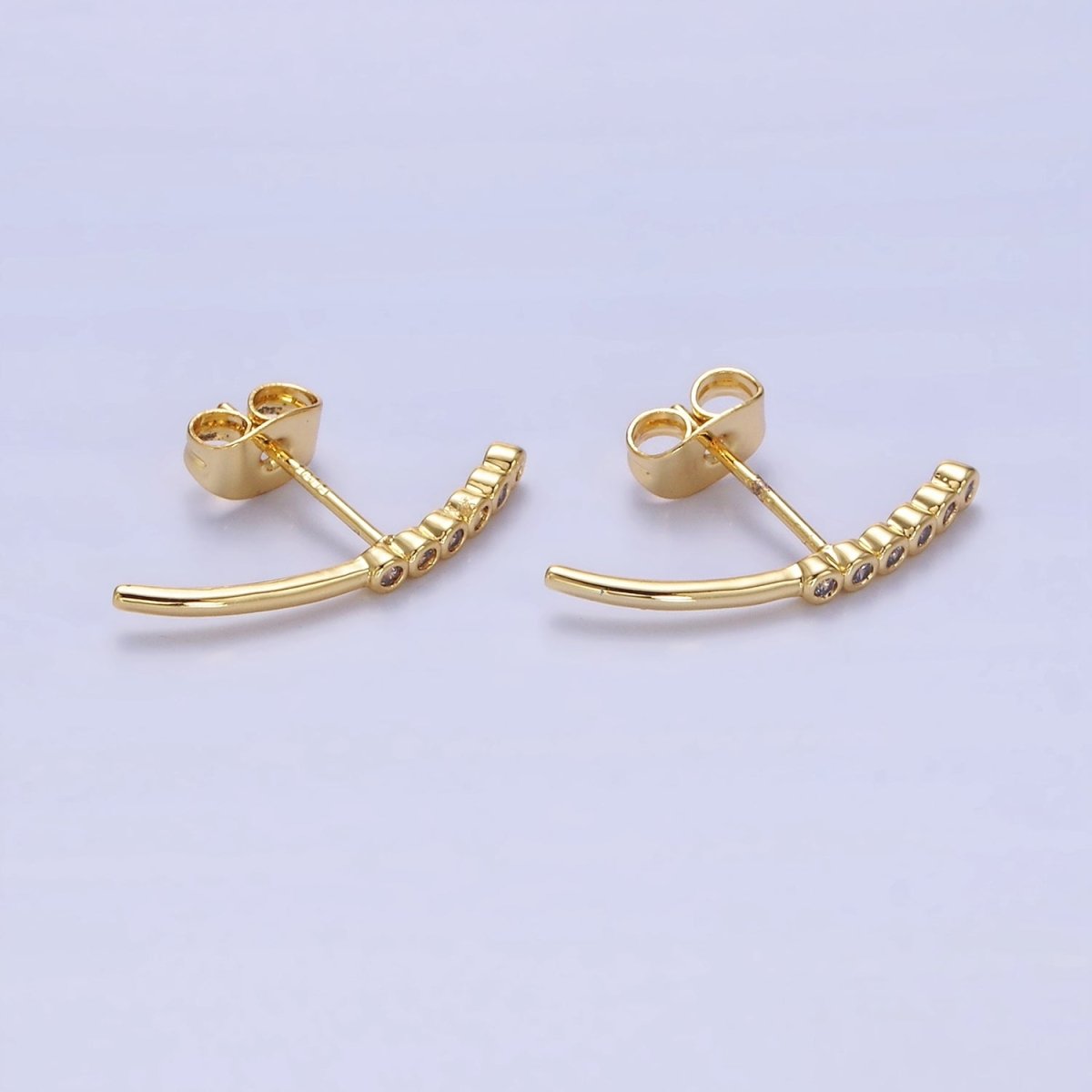 24K Gold plated Clear CZ Bubble Curved Band Stud Earrings | P147 - DLUXCA