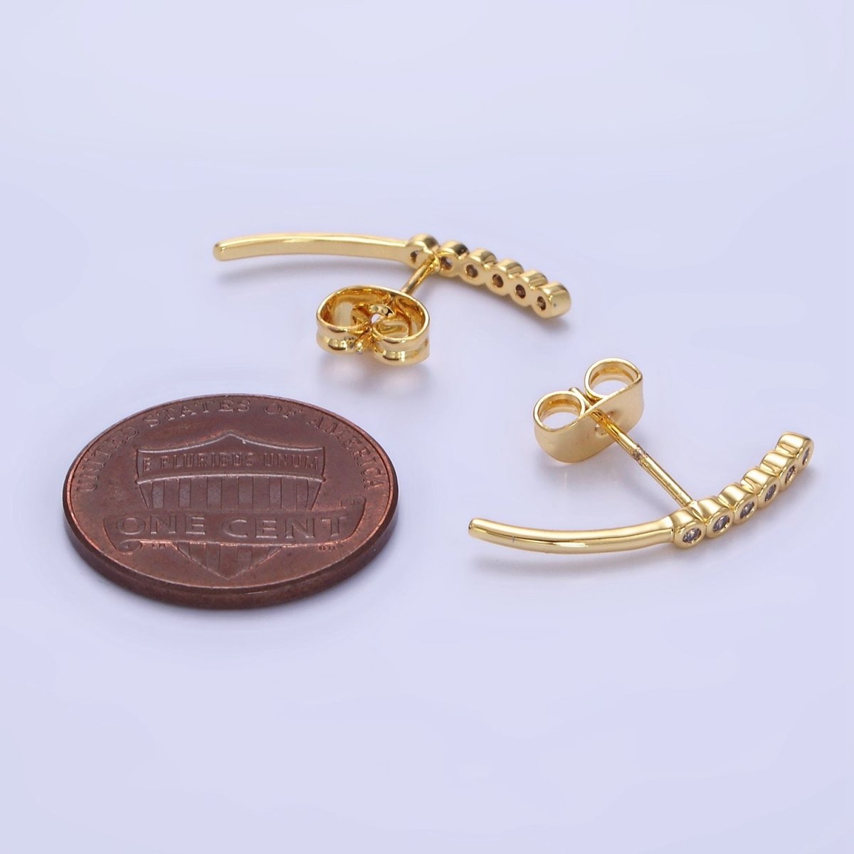 24K Gold plated Clear CZ Bubble Curved Band Stud Earrings | P147 - DLUXCA