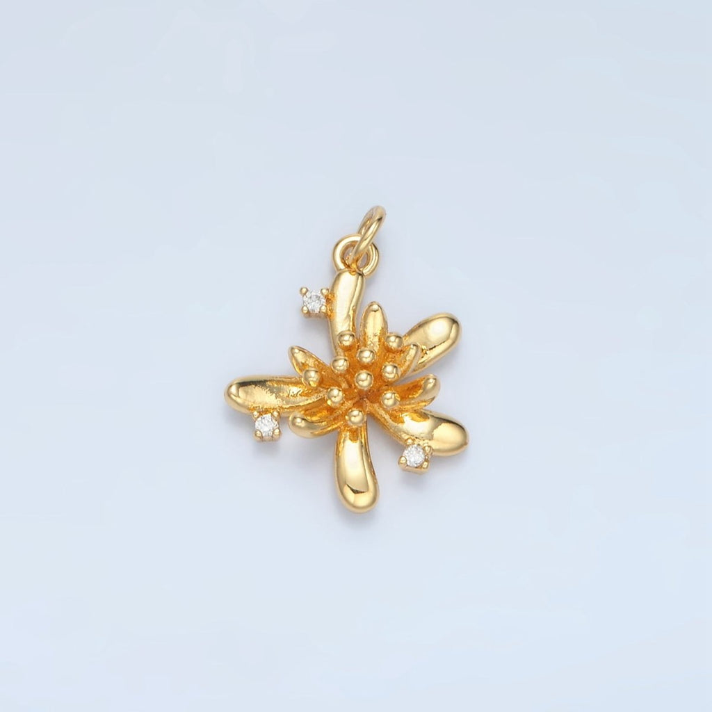 24K Gold plated Clear CZ Bud Flower Nature Multidimensional Charm in Gold & Silver | E613