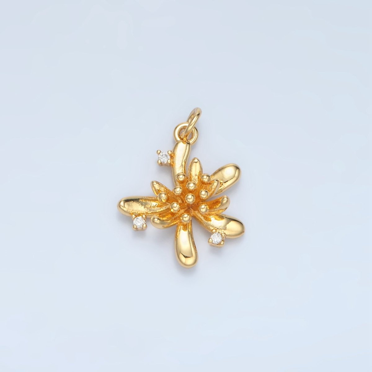 24K Gold plated Clear CZ Bud Flower Nature Multidimensional Charm in Gold & Silver | E613