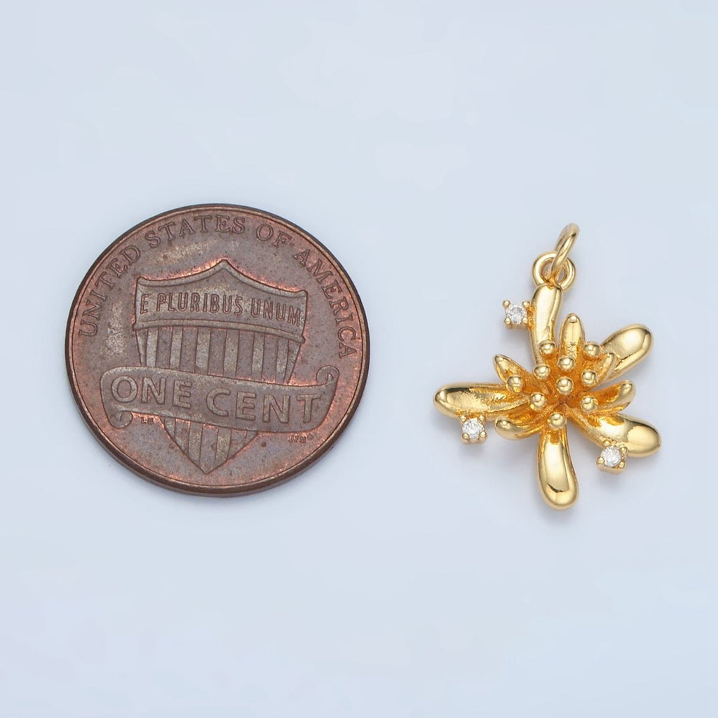24K Gold plated Clear CZ Bud Flower Nature Multidimensional Charm in Gold & Silver | E613